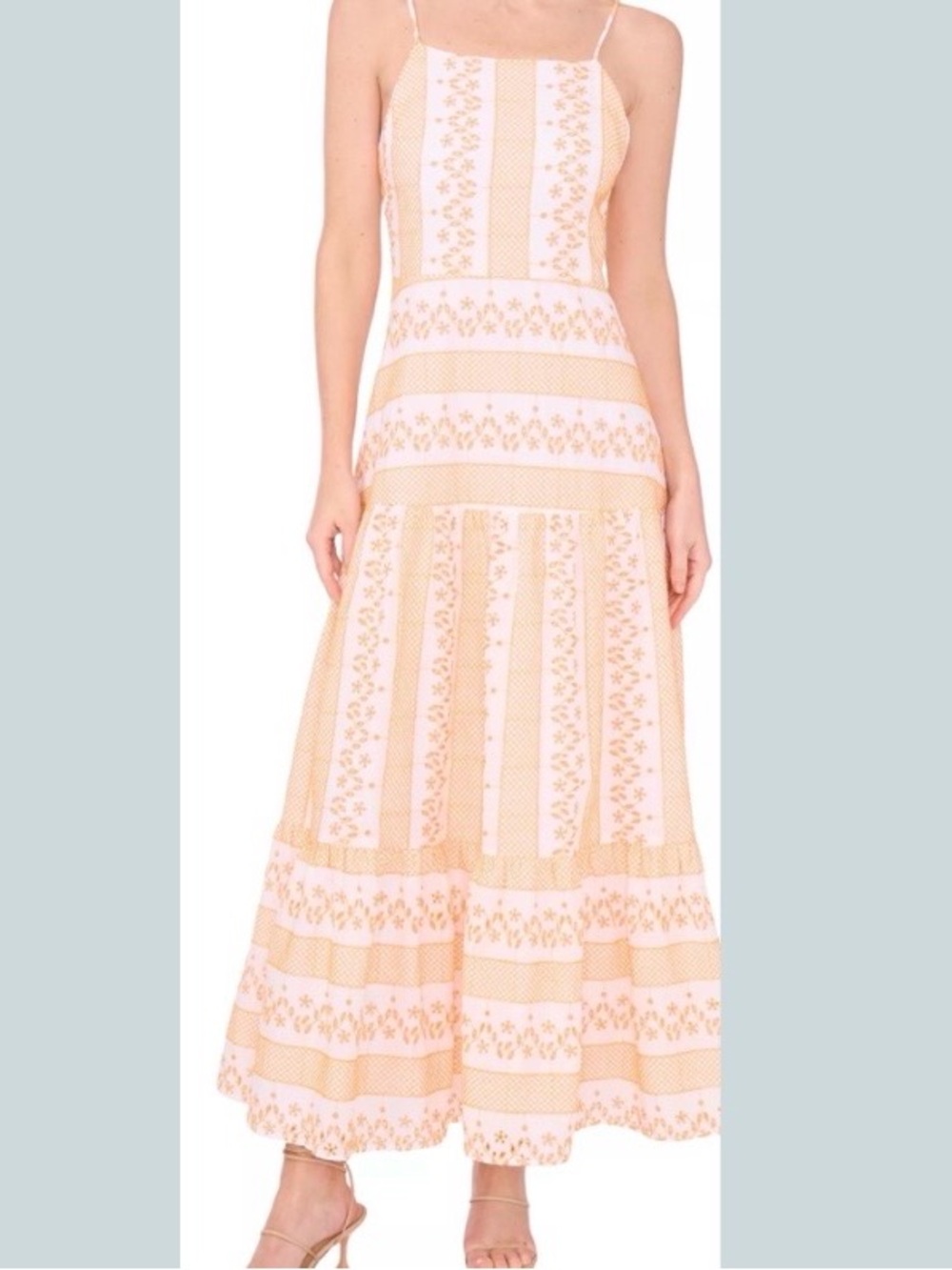 CeCe Women’s Embroidered Eyelet Smocked Maxi Dress
